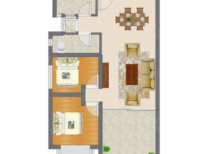 2室2厅 83.87平米户型图