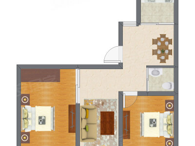 2室2厅 66.71平米户型图