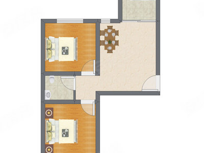 2室1厅 60.64平米户型图