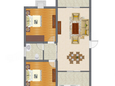 2室2厅 74.12平米户型图