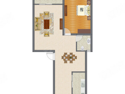 1室1厅 68.64平米户型图