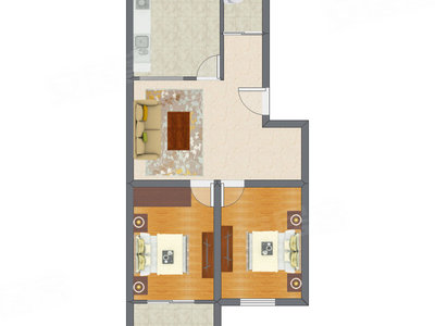 2室1厅 55.75平米户型图