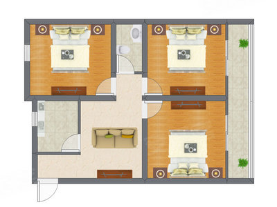 3室2厅 61.69平米
