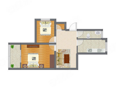2室1厅 44.40平米户型图
