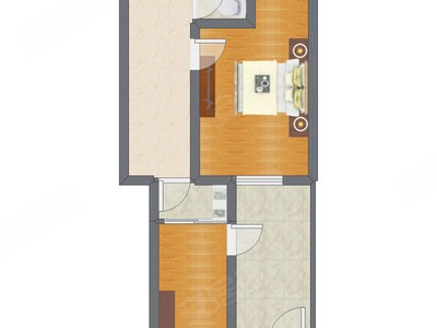 1室1厅 33.42平米户型图