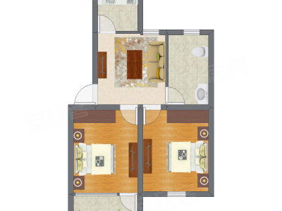 2室1厅 43.98平米户型图