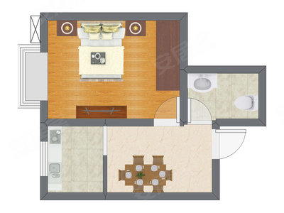 1室1厅 40.24平米户型图