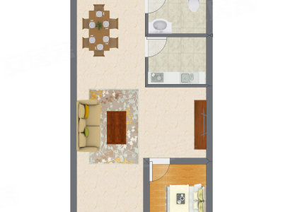 1室1厅 44.11平米户型图