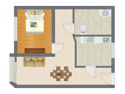 1室2厅 46.00平米户型图