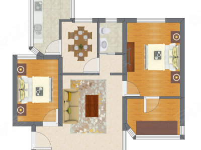 2室2厅 65.55平米户型图
