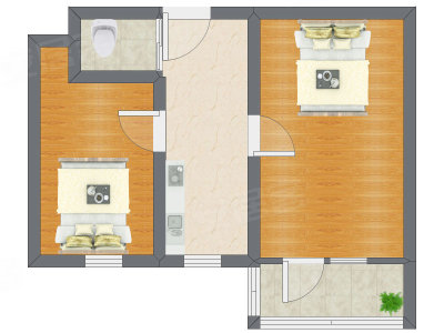 2室1厅 47.79平米