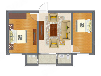 2室1厅 36.82平米户型图
