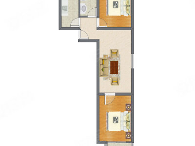 2室1厅 76.85平米户型图