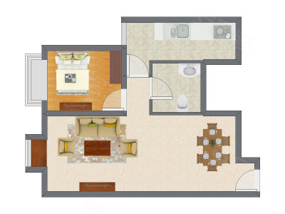 1室2厅 70.21平米户型图