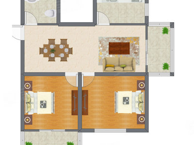2室1厅 64.21平米户型图