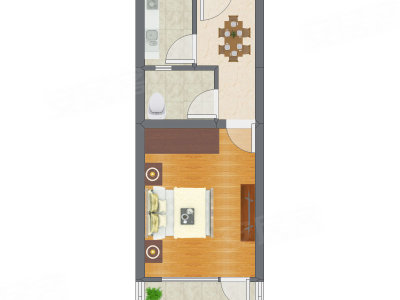 1室1厅 37.71平米户型图