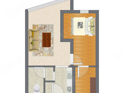 1室1厅 55.60平米户型图