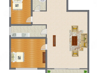 2室1厅 86.62平米户型图