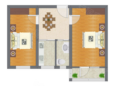 2室1厅 60.11平米户型图