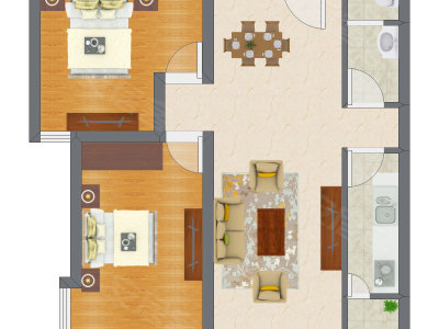 1室1厅 51.58平米户型图