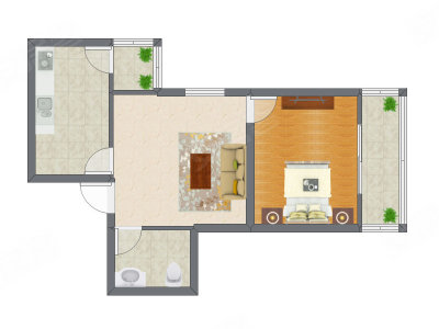 1室1厅 64.90平米户型图