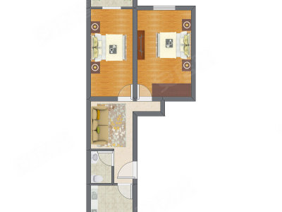 2室1厅 40.67平米户型图
