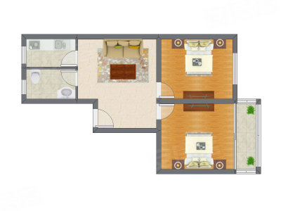 2室1厅 80.44平米户型图