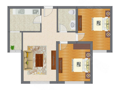 2室1厅 61.69平米户型图