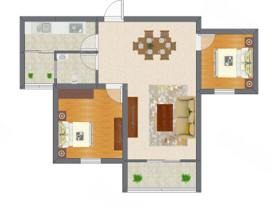 2室2厅 57.19平米户型图