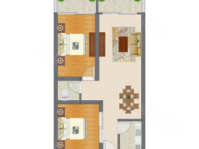 2室2厅 66.77平米户型图