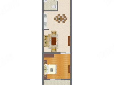 1室1厅 50.65平米户型图