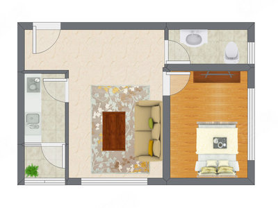 1室1厅 55.60平米户型图