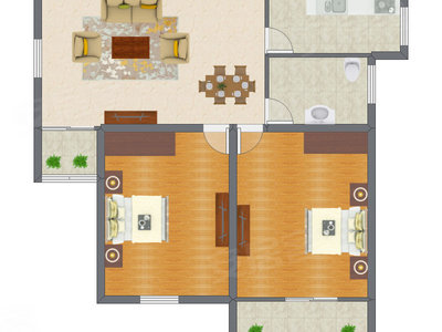 2室1厅 88.98平米