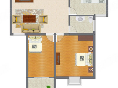 2室1厅 66.42平米户型图