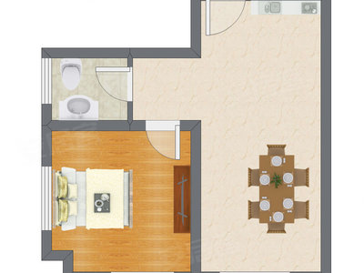 1室1厅 48.03平米户型图