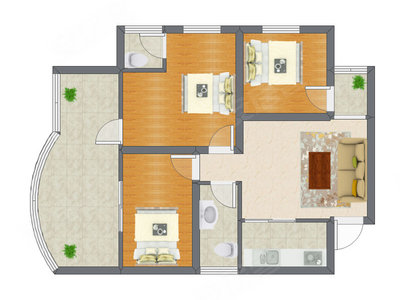 3室1厅 60.70平米