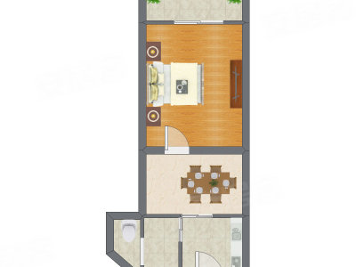 1室1厅 41.88平米户型图