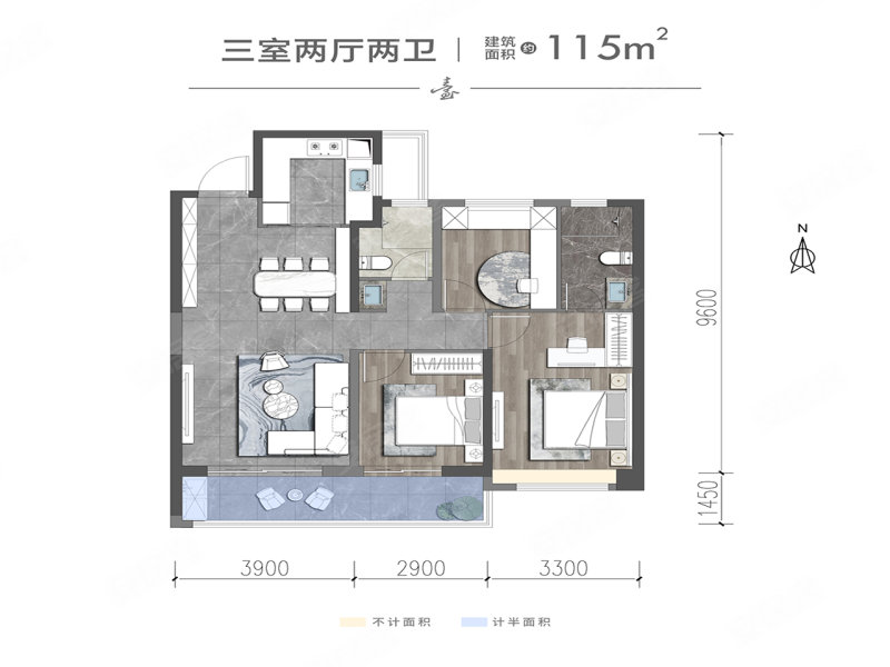 信达·凌玺臺3室2厅2卫115㎡南北167万