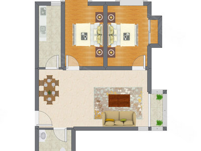 2室2厅 89.63平米户型图