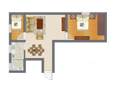 2室1厅 34.70平米户型图