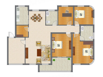 4室2厅 130.49平米户型图