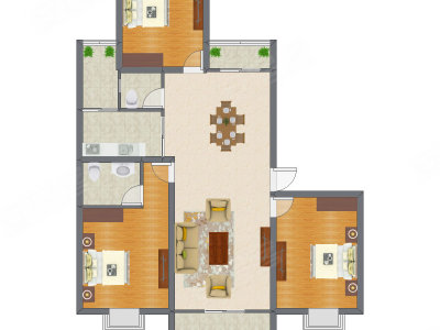 3室1厅 155.00平米户型图