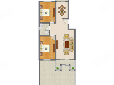 2室2厅 92.73平米户型图