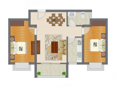2室2厅 84.54平米户型图