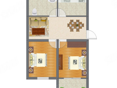 2室2厅 65.14平米户型图