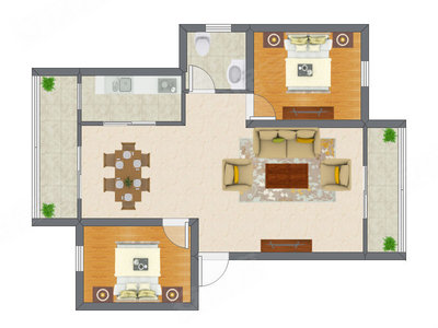 2室2厅 73.59平米户型图
