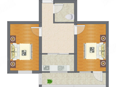 2室1厅 56.81平米户型图
