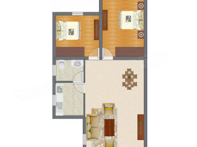 2室1厅 60.54平米户型图