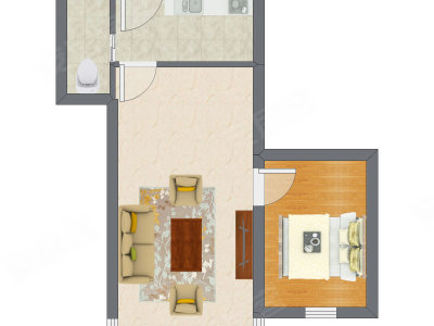 1室1厅 45.27平米户型图