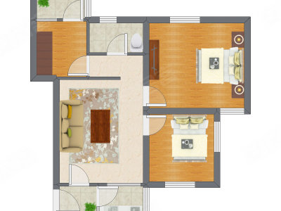 2室1厅 66.88平米户型图